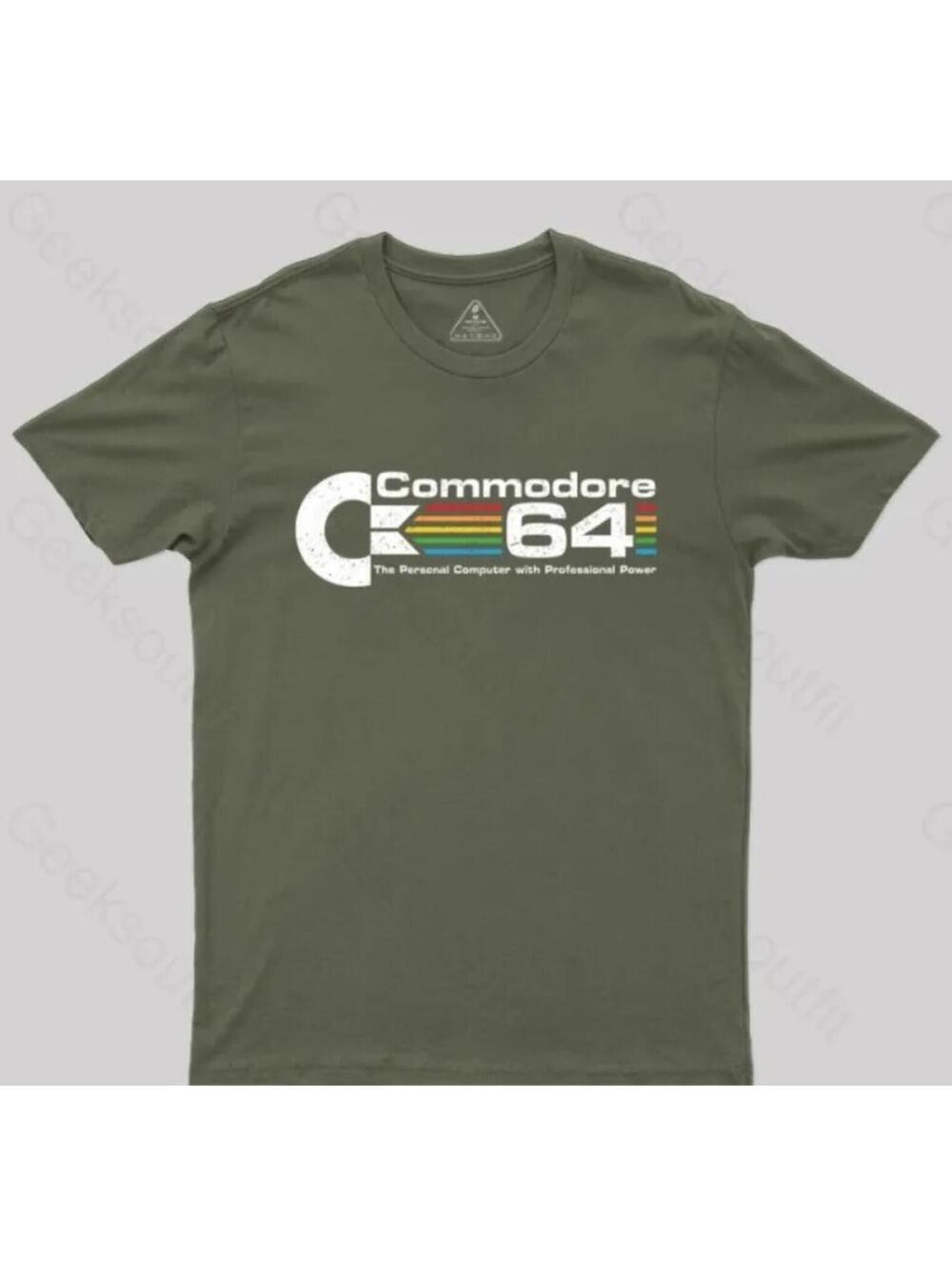 Men's Army Green Large Commodore 64 Nerd T-Shirt